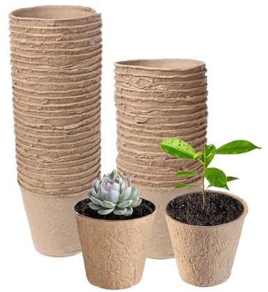 Fibre Plant Pots, Round Biodegradable Seeding Pots, Compostable Nursery Flower Seedling Cups Germination Pots for Gardening Succulents Plants Growing Vegetables Fruit Herb Flower (8 cm)