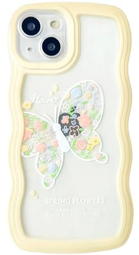 UICEAM Compatible with iPhone 7 Plus/8 Plus Case Clear with Floral Butterfly Design for Women Girls,Aesthetic Cute Girly Wavy Flowers Soft Shockproof Phone Cover for 7plus/8plus (Butterfly/Yellow)