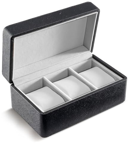 ProCase 3 Slot Reise Uhrenbox, PU Leder Uhrenkasten Uhrenaufbewahrung Travel Watch Case Watch Box für Herren, Uhrenschatulle Uhrenkoffer mit Uhrenkissen- 3 Slot, Schwarz