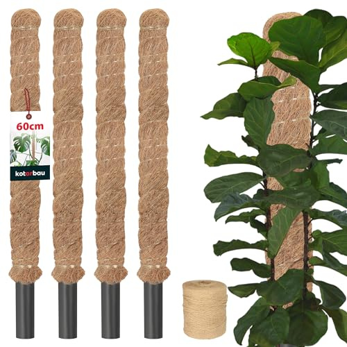 KOTARBAU® Moosstab für Monstera ⌀ 3,2x60 cm, Rankhilfe für Zimmerpflanzen | Kokosstab für Philodendron & Efeutute, Pflanzstab, Pflanzenstütze aus Kokosfaser, Braun, 4er Set
