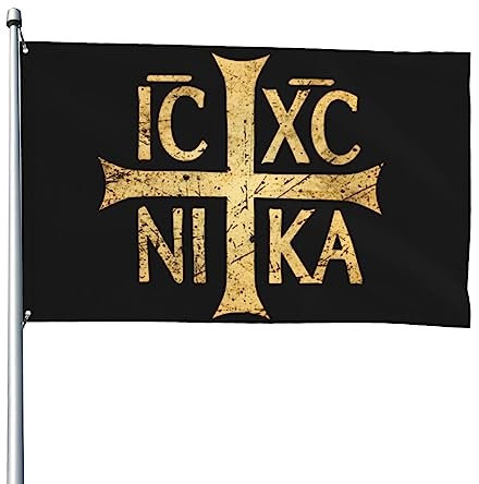 4x6 Fuß Gartenflagge Christliches Orthodoxes Kreuz Christogramm Flagge Amerikanische Flagge Lustiges Haus Outdoor-Banner Hofflaggen Gartenparade Banner Wandteppich mit 2 Ösen