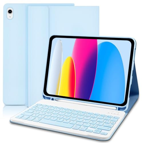 Coque Clavier pour iPad 10Ème Génération 10.9 2022/iPad (A16) 11ème Génération 11 2025,AZERTY Français,Housse Clavier pour iPad 10 EME,Clavier Bluetooth Magnétique Détachable pour iPad 11 ème, Bleu