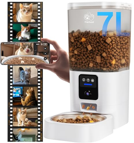 Automatic Cat Feeder with Camera: 5G WiFi Automatic Large Breed Dog Feeder, Cat Food Dispenser with Night Vision, Removable for Easy Cleaning-7L