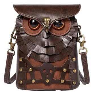 Ro Rox Braune Eulen-Tasche – Steampunk-Umhängetasche, PU-Leder, Eulen-Handtasche, Gothic-Stil