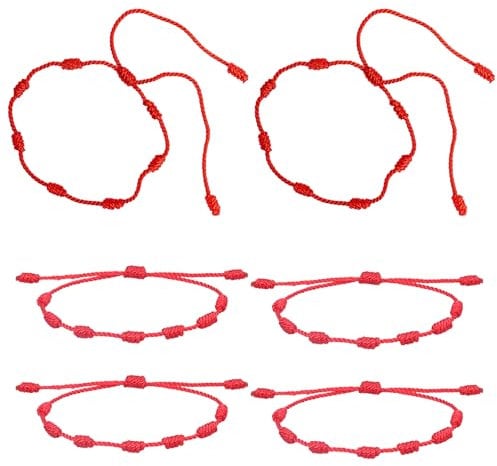 HLMYER 6 Pcs Red String Bracelet - 7 Knot Adjustable Thread for Women Men, Woven Unisex Rope Lucky Charm - Girls Boys Family