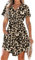 AUSELILY Summer Dresses for Women UK Casual V Neck Short Sleeve Drawstring Midi Dresses with Pockets Spotted Leopard S