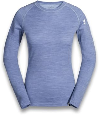 Zajo Nora Merino Longsleeve Damen - Langarmshirt aus Merinowolle & Bambus - Warm & Atmungsaktiv - für Wandern, Outdoor, Camping - Blau, M