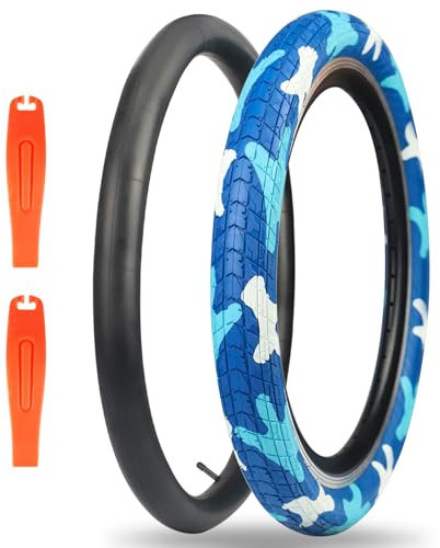 1 Packung 50,8 x 5,4 cm Fahrradreifen BMX-Fahrradreifen mit Schlauch für Kinder, blau, 50,8 cm (20 Zoll), Faltreifen, passend für BMX-Kinderfahrräder, Camouflage-Stil, Blau-Mix, 1 Reifen, 1 Schlauch,