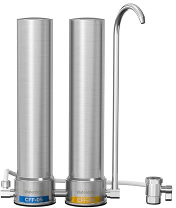 [Ioni d'argento] Waterdrop Sistema Filtraggio Acqua Banco Doppio Stadio, Riduce il Cloro, il Cattivo Gusto e l'odore, Filtrazione Potenziata Ioni d'argento, Acciaio Inossidabile, WD-CTF-09 (2 filtri)