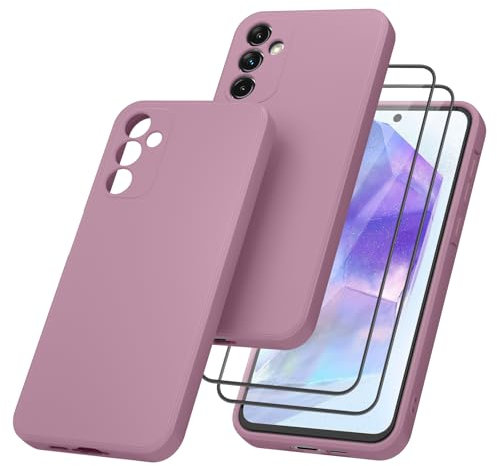 YLK Custodia per Samsung Galaxy A55 5G,【1 Custodia + 2 Vetro Temperato】per Samsung A55 5G, Custodia in Silicone Cover per Samsung Galaxy A55 5G con Pellicola Proteggi Schermo (Viola rosa)