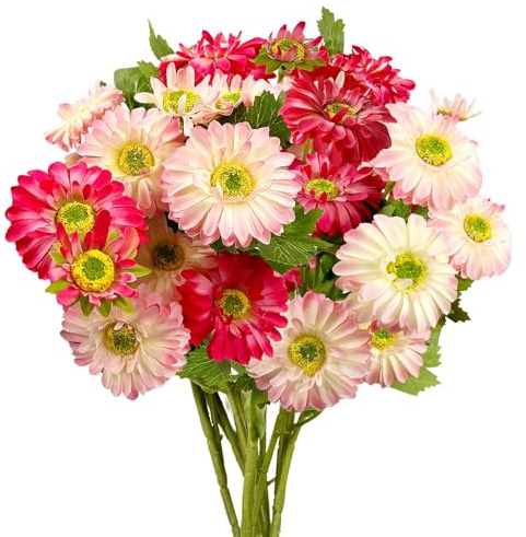 Daily Treasures 30er-Set Kunstgerbera Seidenblumen - 2 Farben (Rosa & Pink) mit 40cm Stielen, UV-beständige Kunstblumen für Innen- & Außenbereich, Frühling-Sommer-Deko Hochzeit Büro Gartengestaltung