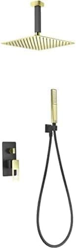 GAYLON IMEX - Conjunto de ducha empotrada techo - Griferia empotrada baño con rociador cuadrado y mango de ducha Serie Estocolmo Negro mate BDES37-6NG (NEGRO MATE Y ORO)