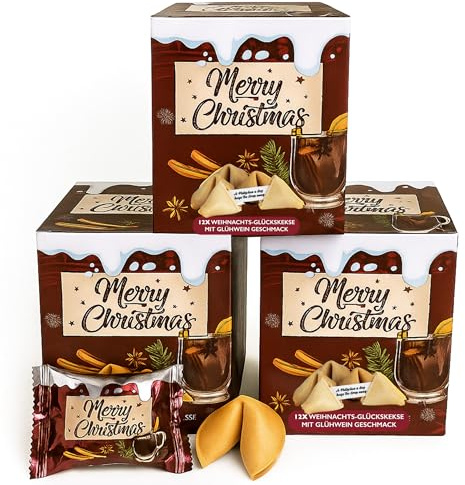 FOOD crew 36x Weihnachtsglückskekse Glühwein alkoholfrei – mit winterlichem Glühwein-Geschmack, ganz ohne Alkohol – einzeln verpackt, Adventskalender-Füllung & Wichtelgeschenk, vegan