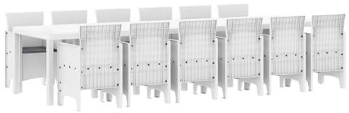 vidaXL 13-teilige Garten Essgruppe Weiß Poly Rattan im Freien | Rechteckiger Tisch für 12 Personen, robust, UV-beständig, modernes Design, ideal für Balkon, Patio oder Möbelstühle modern