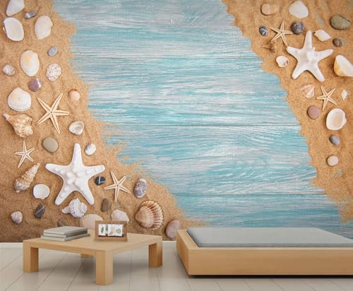 YEMYOR Sea Star Shell Murals Cartoon Ocean Shell Wallpaper Tropical Beach Murals Beach Theme Wall Paintings for Living Room Bedroom-100x70cm