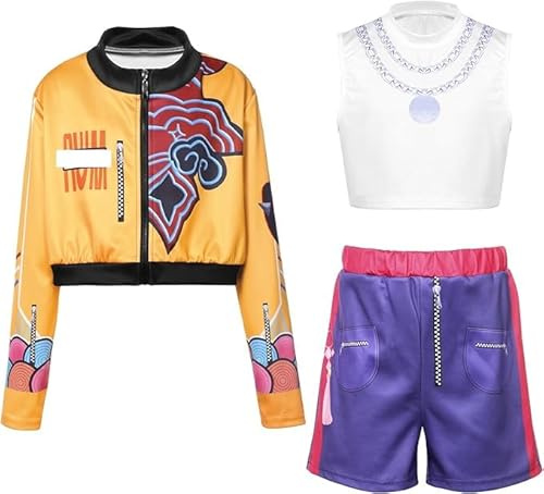 dellyy k pop jäger kostüm mädchen kinder, Rumi Kostüm Kinder Mira Zoey K Pop Cosplay Rollenspiel Uniform Komplettset Halloween Anime Kostüme Teenager Mädchen (Rumi, 130)