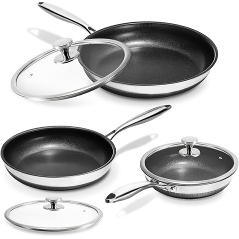 KOKHUB Non Stick Frying Pans with Lids, 8, 10, 12 Titanium Ceramic