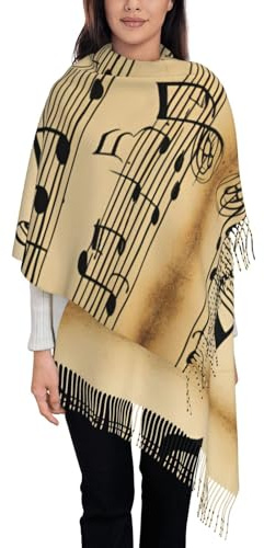 ggasdvjj Damenschal für Herbst und Winter, mit Musiknoten bedruckt, modischer warmer Schal, Kaschmir-Imitat, langer Schal