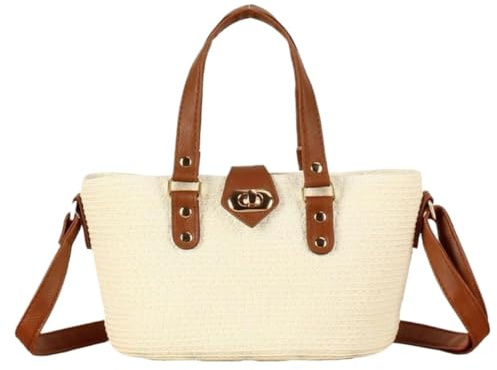 Sac en Paille Sac Tissé Sacs en Paille pour Les Femmes Petit Sac à Main Fourre-Tout Sac à Bandoulière Plage D’été élégante, D, 21 * 14cm