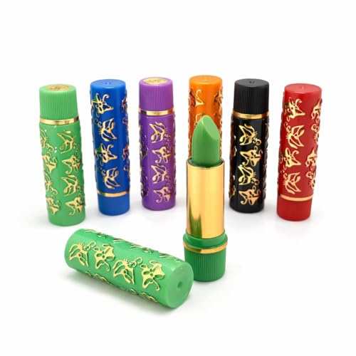 Magischer Lippenstift, marokkanischer Stil, grüne Farbe, wechselt zu natürlichem Rosa, traditionell dekoriert, mehrfarbiges Set mit handgefertigtem Design