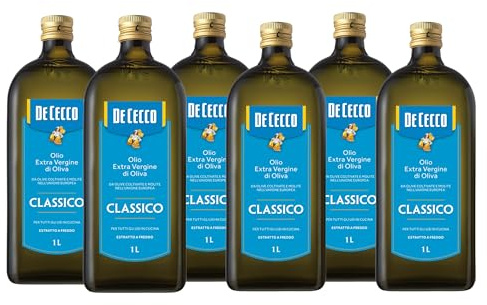 Olio Extravergine di Oliva Classico De Cecco | 6 Bottiglie da 1 L | Totale 6 Litri | Formato Scorta Convenienza
