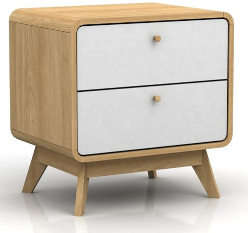 Cassie Nachttisch mit 2 Schubladen, Eicheoptik/Weiß, 51 x 39 x 53 cm, moderner Nachtschrank aus Holzwerkstoff, Beistelltisch mit Stauraum für Schlafzimmer und Wohnbereich