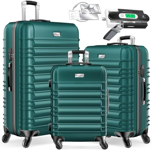 KESSER® 3tlg. Hartschalenkofferset Hartschalenkoffer Reisekoffer Set Reisekofferset Trolley Koffer 4 Rollen ABS-Hartschale Teleskopgriff Inkl. Kofferwaage + Gepäckanhänger Rollkoffer Schloss, M-L-XL