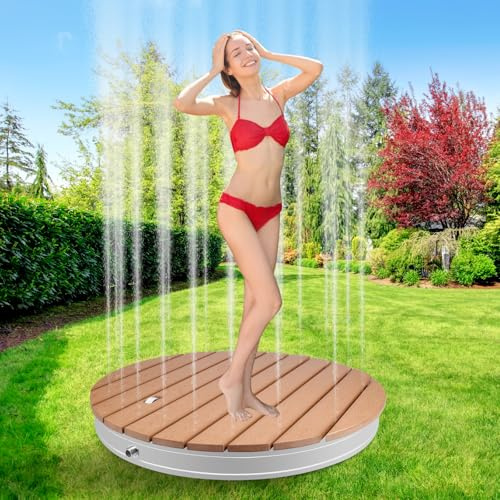 Bsteciar Gartendusche Aussendusche, Bodendusche Outdoor mit Fußrad Einstellbar für Pool Sauna, Fontänenhöhe bis zu 3m, rutschfest, UV & Wetterfest, für Standard Gartenschläuche (Runde)