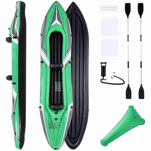 HOMASIS Kajak aufblasbar 2 Personen, Schlauchboot mit Aluminiumpaddeln, aufblasbare Sitze, Fußpumpe & Reparaturset, belastbar bis 160 kg, Kanu zum Angeln, Driften & für Abenteuer