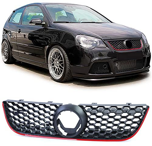 Sport Waben Kühlergrill mit rotem Rand für VW Polo 9N3 05-09 auch GTI