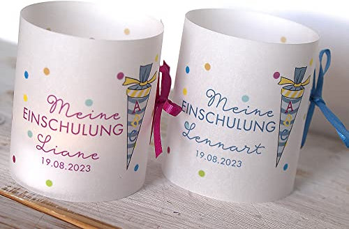 Tischdeko Einschulung Schulanfang Schuleinführung 8 x Lichthülle personalisiert Motiv Schultüte Schulkind