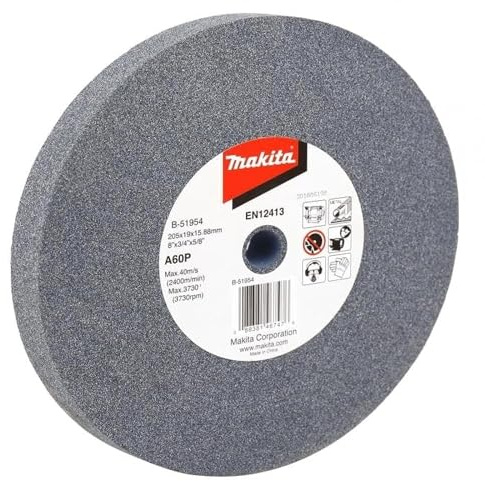 Makita B-51954 Schleifstein A60P 205 x 19 x 15,88 mm, 1 Stück, für die Bearbeitung von Stahl, A60P, EN12413, passend für Doppelschleifbock GB801