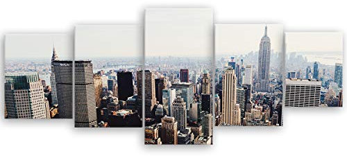 Bilderdepot24 hochwertiges Leinwandbild XXL - New York City Skyline II - 200 x 80 cm mehrteilig (5 teilig) | Wanddeko Wandbild Wandbilder Bild auf Leinwand | 2283II M
