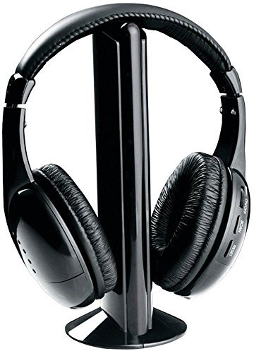 Yunchenghe 5 in 1 Hi-Fi Wireless Headset Radio FM Cuffie Online Chat Auricolare per TV Video Game DVD MP3 PC (Nero)