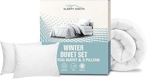 SleepyNights Super King 10.5 Tog Duvet & 4 Pillows All Year Around Quilt | Breathable Cotton Rich | Non-Allergenic Hollowfibre | UK Made |Fits Superking Bed (260x220cm)
