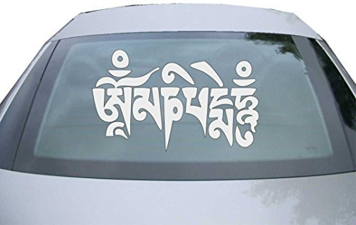 Indigos UG Aufkleber Heckscheibe & Motorklappe - silber - 600x366 mm - Om Mani Padme Hum - selbstklebender Sticker für Auto, Fenster, Bus oder LKW