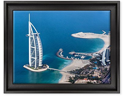 Gemälde auf Leinwand, gerahmt, mit Rahmen, Dubai – Emirati Arabi – Mittlerer Orient Metropole – Burj Khalifa al-Arab – Palm Jumeirah – 30 x 40 cm – moderner Stil schwarz – (Code 4962)
