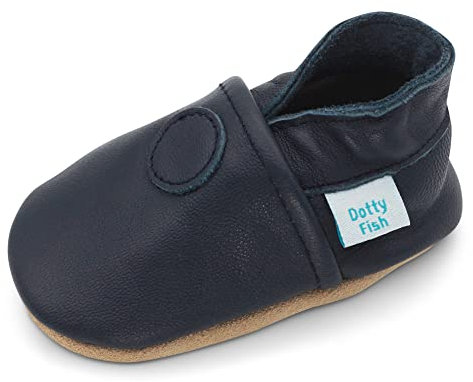 Dotty Fish Krabbelschuhe aus Leder – rutschfeste, weiche Sohle, Barfußgefühl, Lauflernschuhe & Babyschuhe für Jungen und Mädchen, Einfach nur Marineblau, 4-5 Jahre (28 EU)