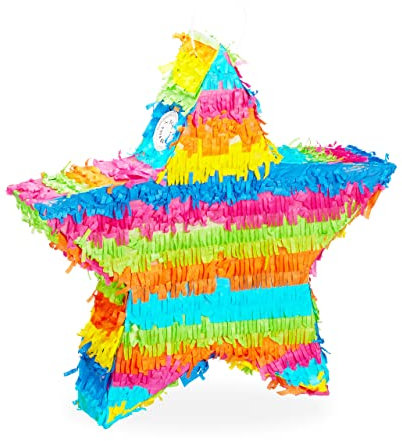 Relaxdays 3 TLG. Pinata Set Stern, Pinatastab mit Augenmaske, für Kinder, Stock & Augenbinde, zum selbst befüllen, Piñata, bunt