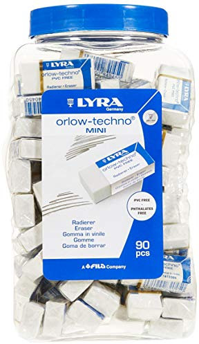 LYRA Orlow-Techno mini Radierer, PVC frei, 62 x 22x 12 mm, Displayglas mit 90 Stück