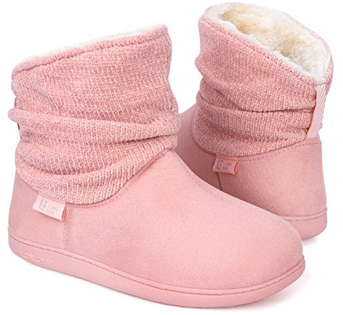 LongBay Damen Hausschuhe Warme Chenille Strick Hausstiefel Weiches Suedette Fluffy Kunstfell Memory Foam