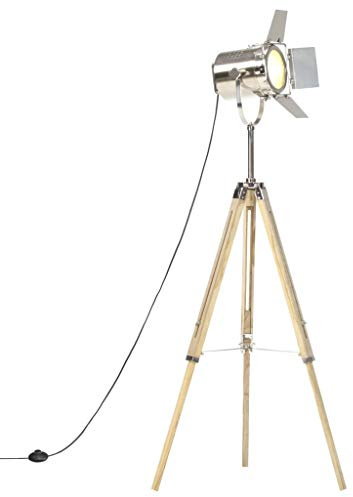 Tidyard Lampada a Treppiede a Pavimento Legno Massello di Mango 140 cm Lampada da Terra retrò Vintage Industriale Lampada Treppiede Vintage retrò