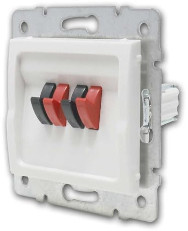 LOGI 2-fach Lautsprecherdose, Doppel-Anschlussdose mit Klipp-Fix-System, weiß glänzend, ohne Rahmen, Schraubklemmen, passend für eine Montagedose Ø60mm