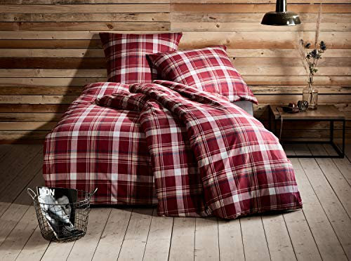 Bettwaesche-mit-Stil Klassische Karo Feinflanell Bettwäsche rot weiß 200x220 + 2X 80x80