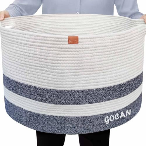 GOCAN XXXL korb aufbewahrung groß wäschekorb D55XH35cm wäschesammler aufbewahrungskorb für Decken Kissen Kleidung körbe mit Griffen für kinderzimmer wäschekorb grau