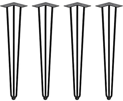 Emuca - Set aus 4 Set aus Vier Hairpin 3-Stangentischbeinen, Höhe 710 mm, schwarz lackiert, Stahl