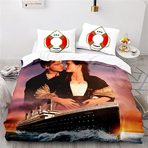 Agmdno Bettwäsche-Set,Mikrofaser,bettwäsche Kinder,RMS Titanic,Bettbezug 135x200+Kissenbezug 80x80cm,Filmthema 3D Bettwäsche (T03,135x200cm+80x80cmx1)