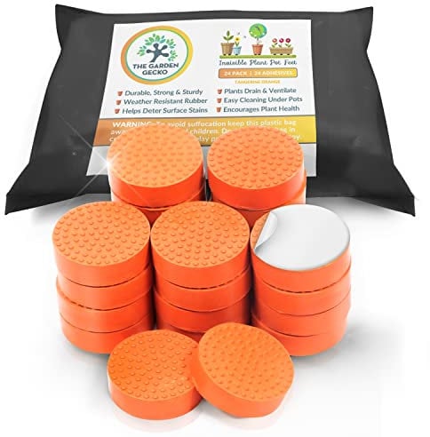 The Garden Gecko Invisible Pot feet for outdoor plant and flower pots, solid rubber pot risers with enhanced non-slip surface grip | 24 PACK + 24 STRONG SELF-ADHESIVE PADS | Tangerine Orange
