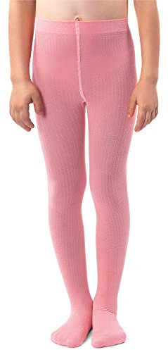 NOQ filles collants en tricot uni aux pieds chauds opaques école enfant bas Ballet danse spectacle pépinière, Cotton Candy 116/122 cm