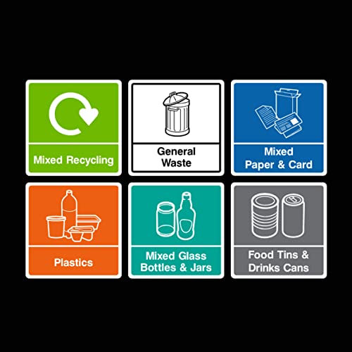 Recycling set of 6 Signs Waterproof Stickers 150x150mm Self Adhesive Vinyl